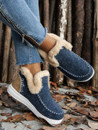 Experience ultimate comfort and style with our Furry Suede Round Toe Flat Sneakers! These sneakers feature a soft, cozy furry exterior that will keep your feet warm and fashionable. Perfect for any occasion, elevate your outfit with these versatile and trendy sneakers.