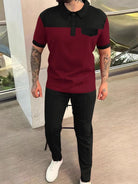 Elevate your style with our Men's Waffle-Knit Contrast Top and Pants Set with pocket. Stay comfortable and fashionable in this green and black polo set from Cruisin Essentials. The perfect combination of burgundy, dark green, beige, and black, available in sizes small to 3 XL. Upgrade your wardrobe today!