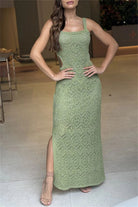 Experience comfort and style with our Cutout Side Slit Maxi Tank Dress. This must-have dress features a unique cutout design and side slit, for a flattering silhouette. Perfect for any occasion, turn heads and feel confident in this versatile dress.