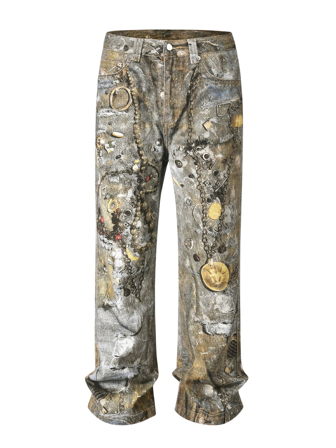 Upgrade your wardrobe with these Men's Wide Straight Printed Jeans, combining comfort with standout style. The wide straight fit ensures ease of movement and a modern silhouette, while the unique printed pattern adds a fashionable twist. Featuring practical pockets, these jeans offer both utility and trendiness, making them an essential piece for any casual or edgy look.