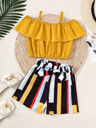 Get your little one ready for summer in our adorable Children's Ruffled Spaghetti Strap Top and Pants Set! With cute ruffles and a comfortable fit, this set is perfect for playtime, outings, and more. Made with high-quality materials for long-lasting wear. Your child will love the stylish and fun look, and you'll love the durability and convenience.