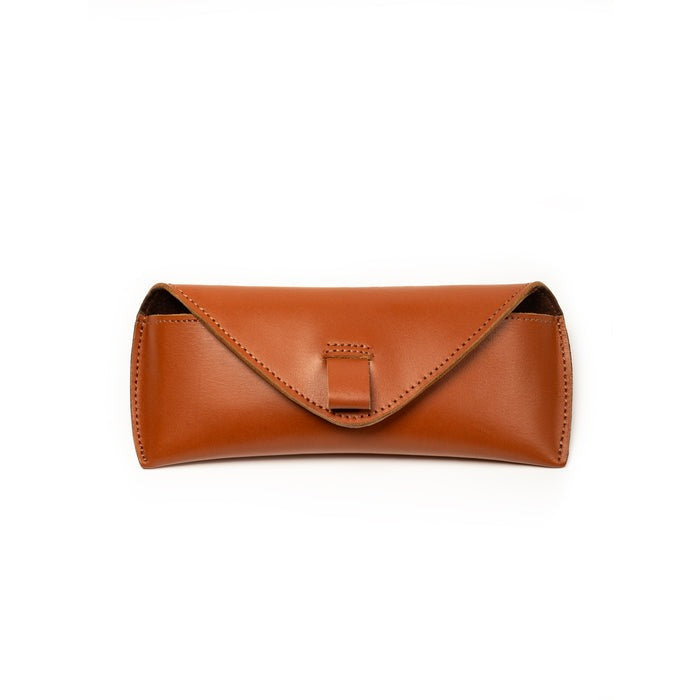 Brown leather clutch on a white background