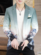 This plus size men's blazer features a single button, long sleeves, and a colorful iridescent print. Designed for comfort and style, it offers a flattering fit that stands out for any occasion.