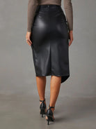 Elevate your style with our chic Twist Detail High Waist Skirt! Made with a flattering high waist, this skirt adds sophistication to any outfit. The unique twist detailing and open leg look create a sleek and elegant look, making a statement wherever you go. Feel confident and stylish in this must-have piece.