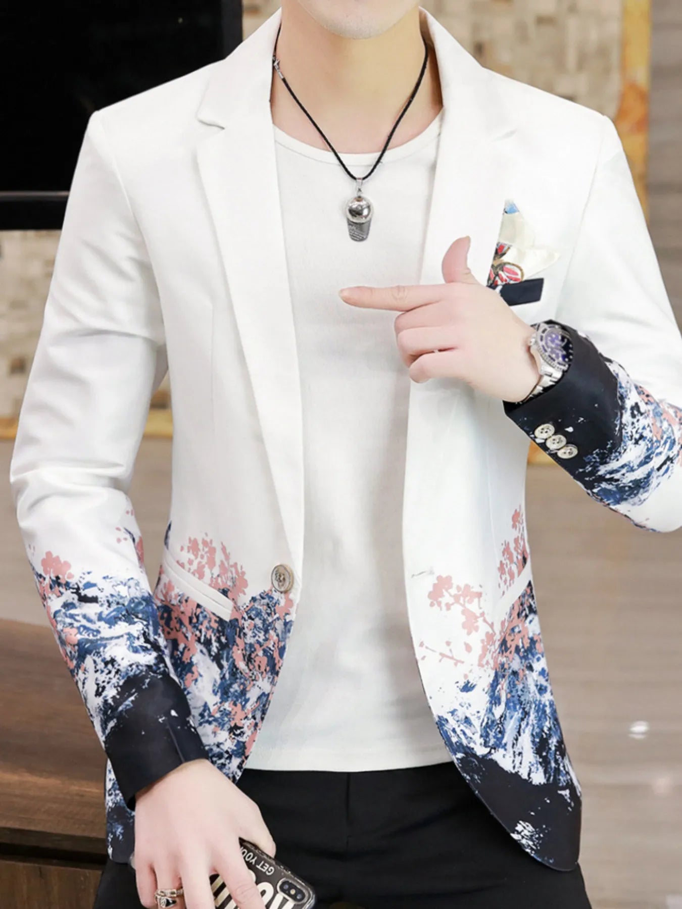 This men's blazer showcases a single-button closure and long sleeves, highlighted by a striking iridescent multi-color pattern ideal for trendsetters. Designed to combine comfort with style, it delivers a flattering silhouette specifically tailored for plus sizes. Perfect for standing out at special occasions, this blazer merges modern design with effortless wearability to create a sharp, confident appearance. Plus size too.