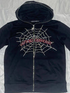 Show off your bold style with the Men's Spider Web Rhinestones Zip-Up Hoodie. Featuring a striking spider web design embellished with shimmering rhinestones, this hoodie combines edgy detail with all-day comfort. Its zip-up front allows for easy layering, making it perfect for cool weather while ensuring you stand out with a unique, confident look