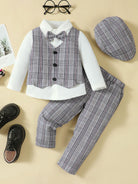 This 4-piece set includes a cozy hat, long sleeve shirt, plaid vest, and pants to complete your little one's wardrobe! With a stylish and versatile design, this set is perfect for any occasion and will keep them warm and fashionable all day long. Turn heads and create endless stylish outfits with this must-have set!