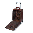 Brown suitcase with open compartment on a white background