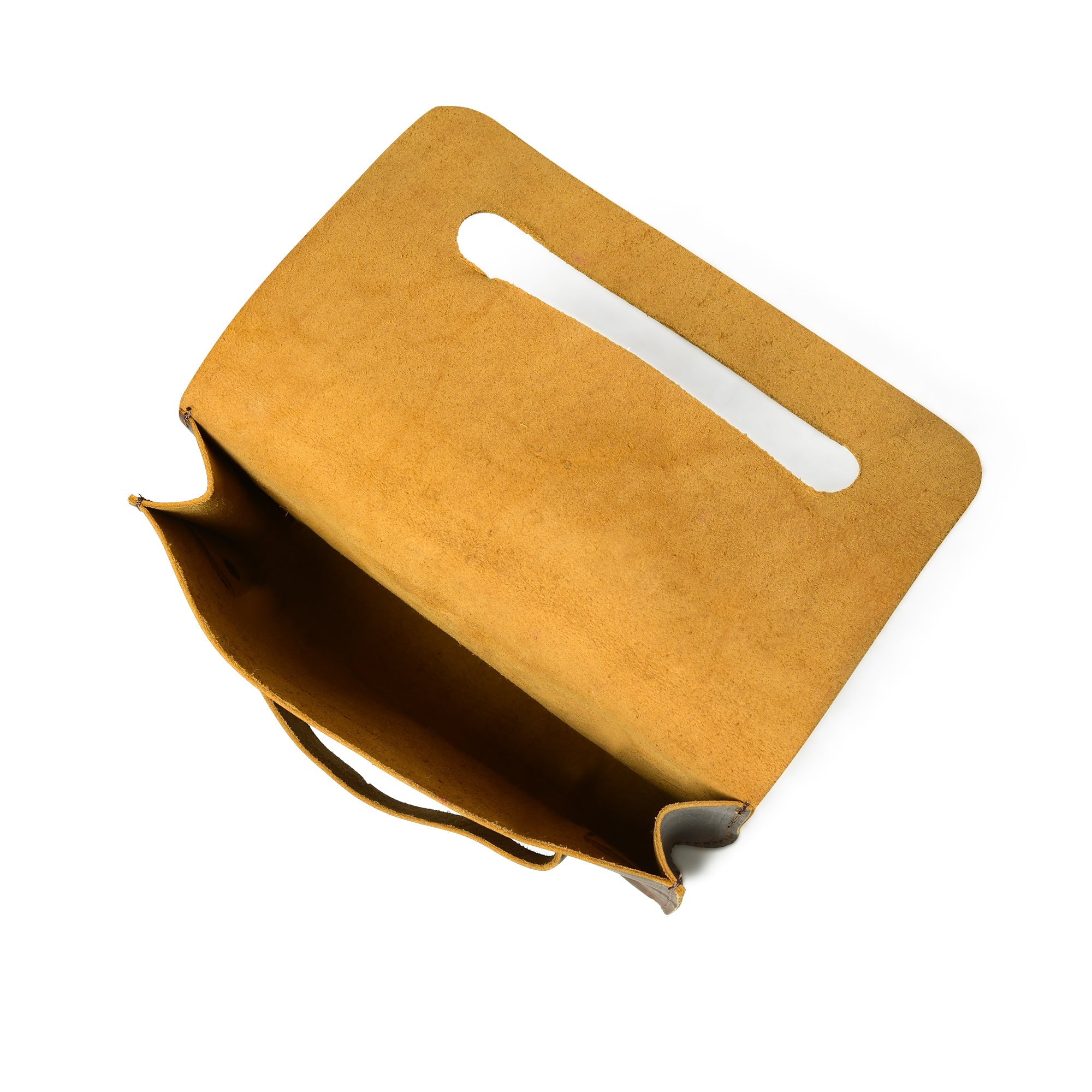 Yellow clutch interior, buffalo clutch bag with a handle on a white background