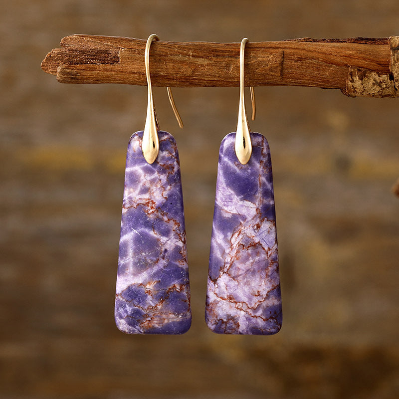 Experience the beauty of nature with our handcrafted Copper Natural Stone Earrings. Made with high-quality copper and natural stones marbling purple, white and golds.