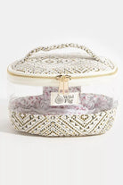 Cosmetic bag with a visible brand logo on a white background
