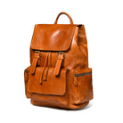 Brown leather backpack on a white background