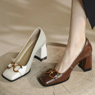 Upgrade your style with our Square Toe Block Heels Pumps! These statement-making shoes boast a trendy square toe and comfortable block heels chocolate dark brown or creamy white two tone that will take your outfit to the next level. Perfect for any occasion, these pumps will elevate your look and make you stand out!