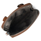Brown leather pouch with zipper on a white background