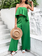 Get ready to make a statement with our Strapless Top and Wide Leg Pants Set! This flattering set combines a trendy strapless top with comfortable wide-leg pants for a versatile and fashionable look. Perfect for any occasion, this must-have ensemble will make you feel confident and chic!