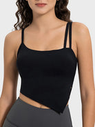 Millennia Asymmetrical Slit Active Black Cami - Built-in Padding