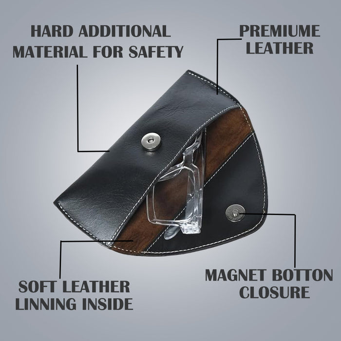 Leather case with features highlighted on a gray background