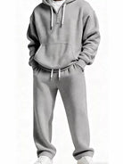 Classic gray men's relaxed fit textured waffle knit pullover hoodie and matching casual