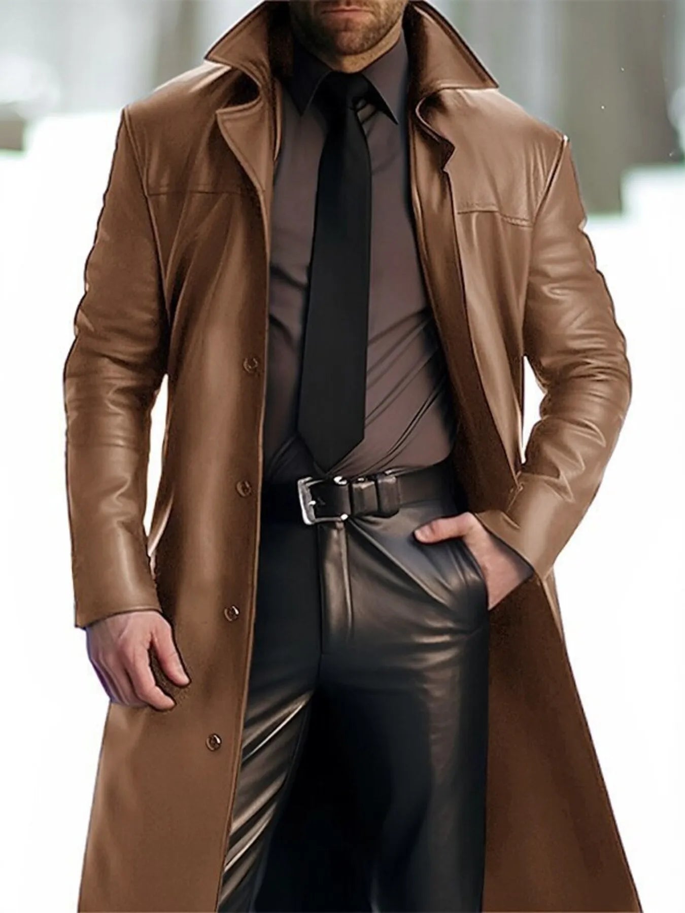 This long-length men's jacket features a full-size button-up front complemented by a wide collar, combining classic design with superior comfort. Available in both standard and plus sizes, it offers a tailored fit suitable for a broad range of body types. Engineered for durability and ease, this jacket is perfect for layering during cooler weather while maintaining a sleek, polished appearance.