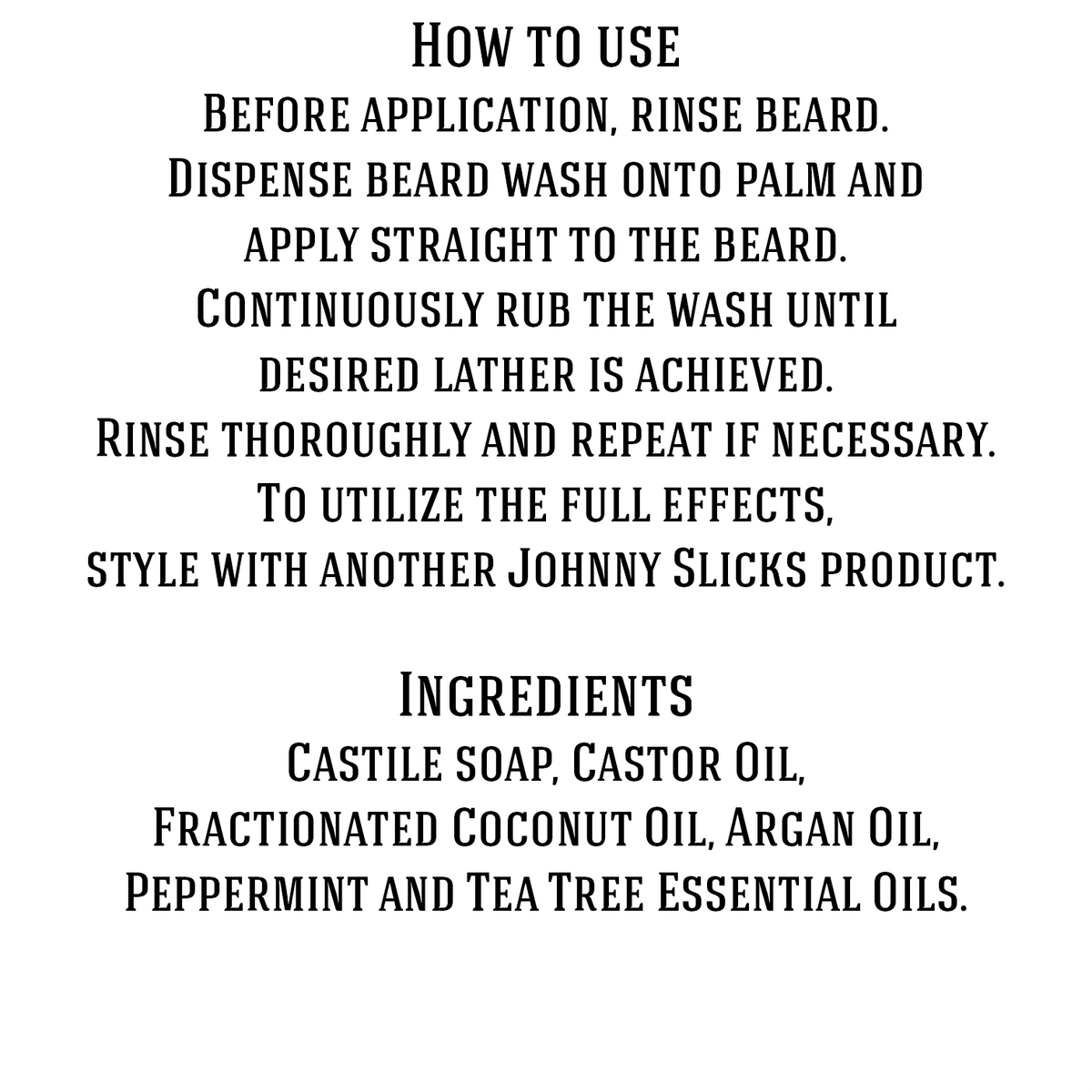Johnny Slicks Organic Beard Wash in an 8 oz amber bottle with a black cap.
