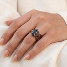 Brighter close-up lifestyle image highlighting the black CZ ring set