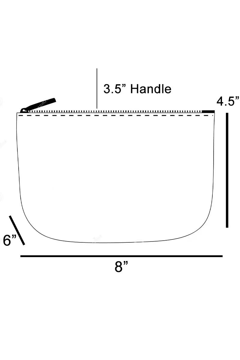 Diagram of a pouch with dimensions labeled