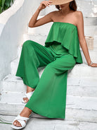 Elevate your style with our trendy Strapless Top and Wide Leg Pants Set! The strapless top accentuates your figure while the wide-leg pants provide comfort and style. Perfect for any occasion, this luxurious ensemble will have you feeling confident and chic. Don't miss out on this must-have set!