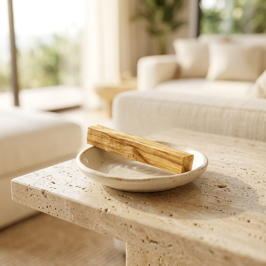 Palo santo stick in a sunlit resort lounge